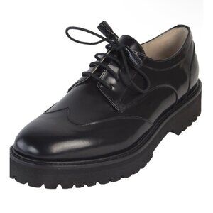Marina Rinaldi Womens Black Leather Platform Oxford Tied Shoes Loafer 40 US 10